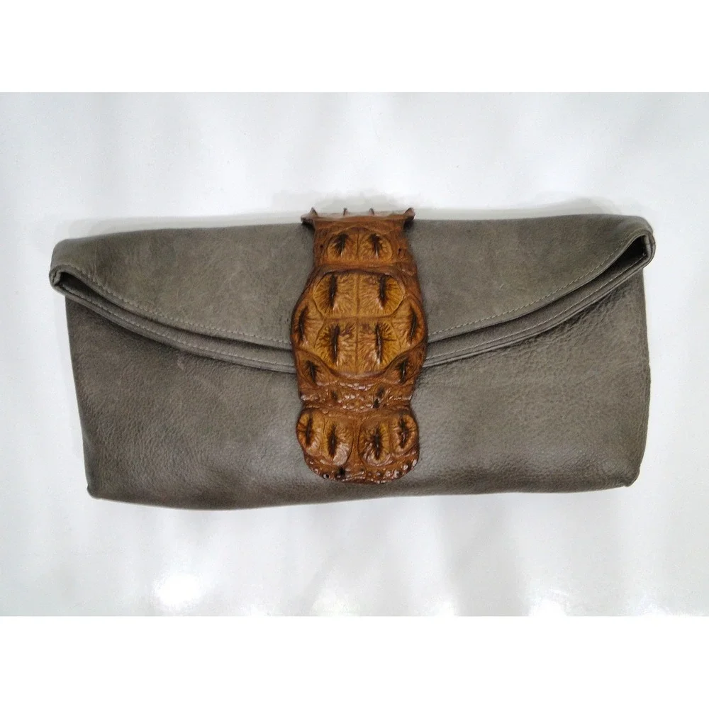 Moo Moo Designs Grey Bovine Leather &‎ Crocodile Hornback Oversized Clutch Bag